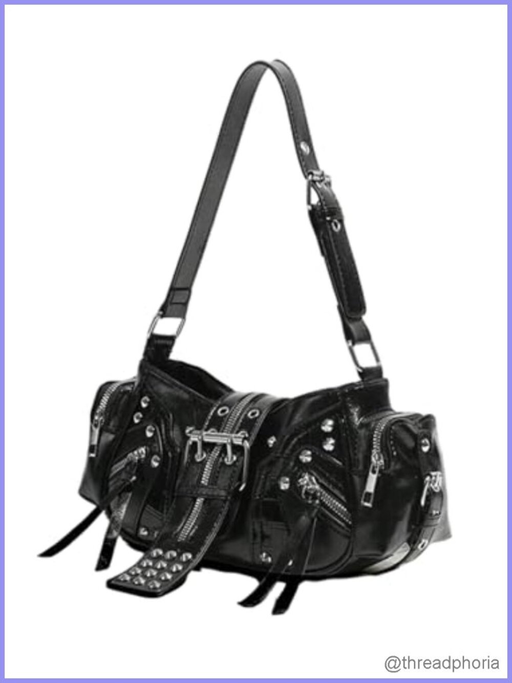 Studded PU Leather Shoulder Bag with Adjustable Strap Y2K Punk Handbag